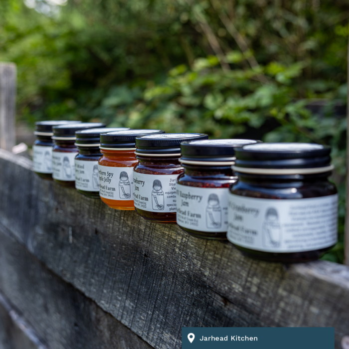 Multiple jars of preserves from Jarhead Kitchen.