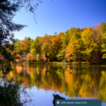 Trees surround and reflect on the water at Little Beaver State Park